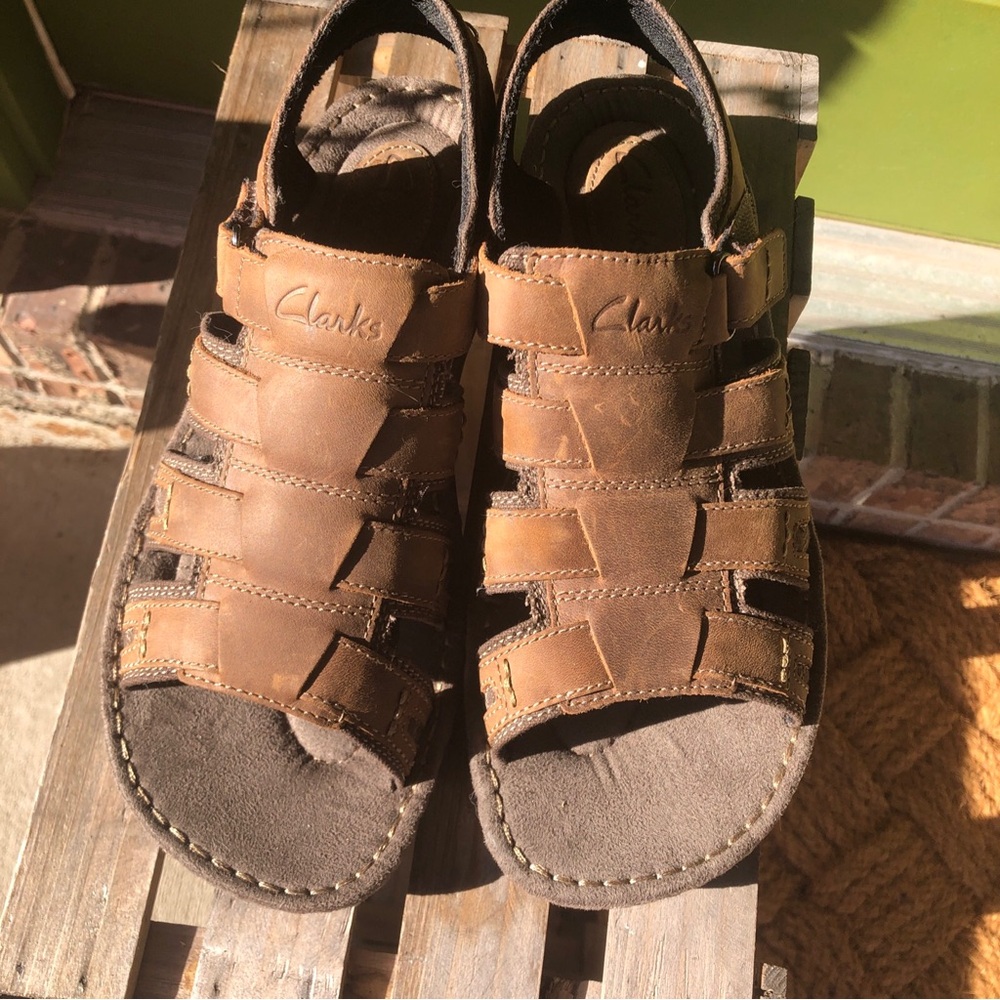 Clarks Kids Tan Brown Leather Strap Fisherman Sandals